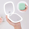 Mocado Compact LED Travel Makeup Mirror - 4 Inches 1X/10X Magnification Travel Mirror with Light Dimmable Double Sides Lighted USB Rechargeable Compact Mirror for Purse,Pocket,Travel(Powdery Green)