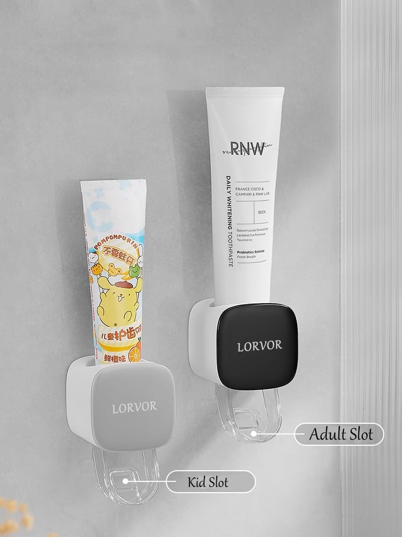 2 Pcs Toothpaste Dispensers Semi-Automatic Toothpaste Hands Free Squeezer Holder for Kids and Adults, Self-Adhesive Sticker Wall Mount Toothpaste Squeezer for Family Bathroom