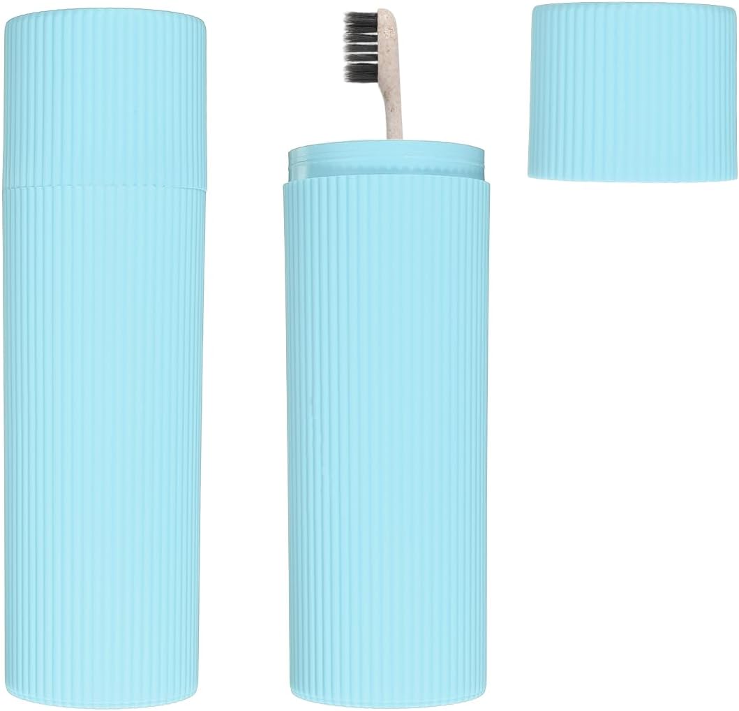 uxcell 2Pcs Travel Toothbrush Case, 7.9x2.4x2.4 Portable Travel Toothbrush Holder with Stripe, Plastic Toothpaste Container for Bathroom, Gym, Business Trip, Camping, Blue
