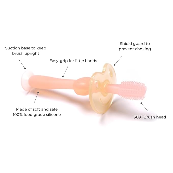 haakaa 360° Silicone Baby Toothbrush for Infants & Toddlers 6 Months+ | BPA-Free First Toothbrush with Soft Bristles & Safety Shield | Gentle Oral Care for Babies | Easy-Grip, Food-Grade Silicone