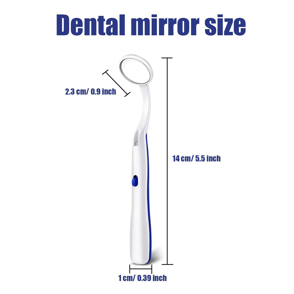 2 Pcs Dental Mirror with Light Tool LED Lighted Teeth Inspection Mirror Anti Fog Curve Angle Dentist Oral Care Tool (Dark Blue)