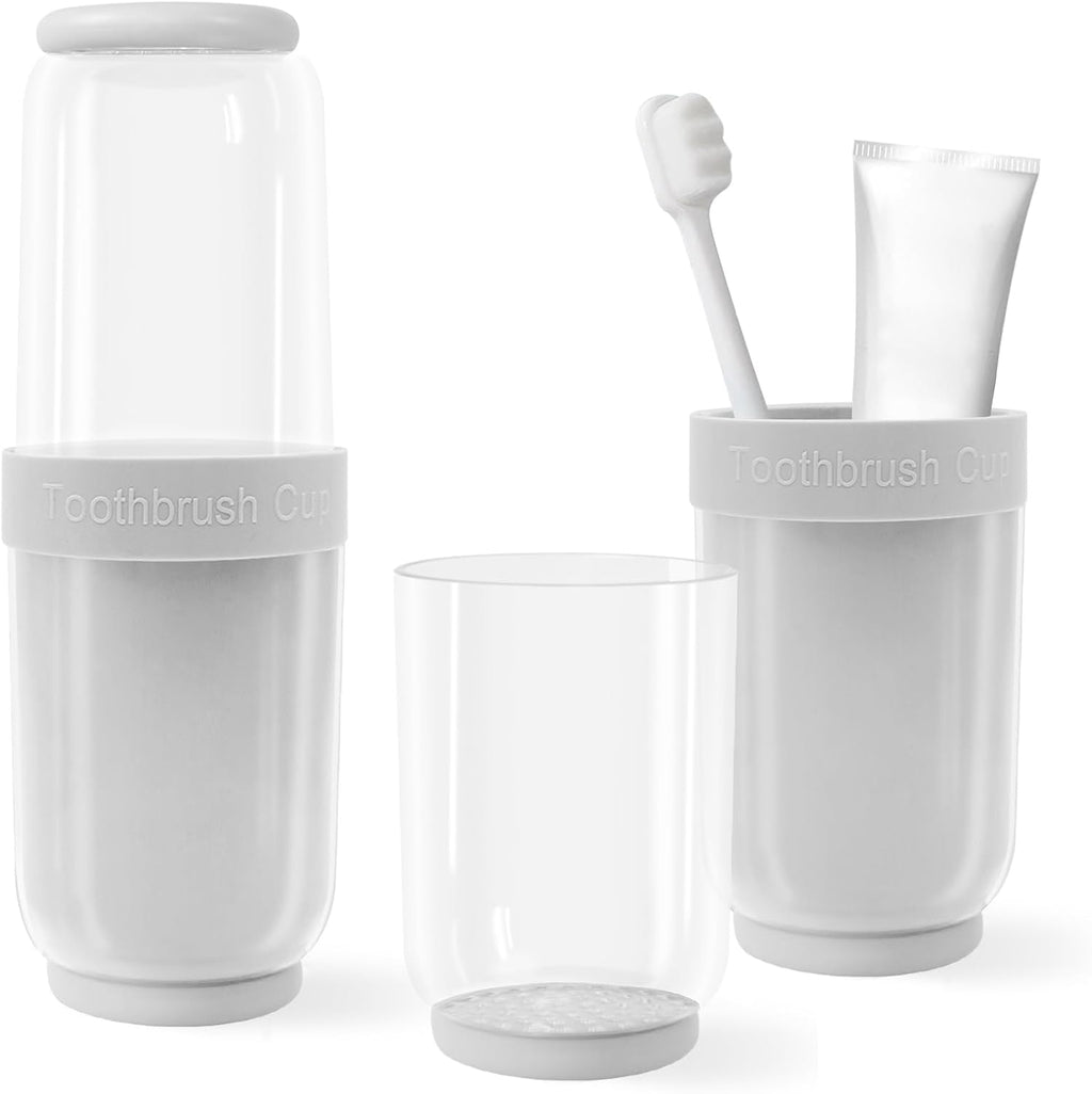 Toothbrush Cup with Cover, Travel Toothbrush Case Portable Toothbrush Holder for Traveling Business Camping School Bathroom (Grey)