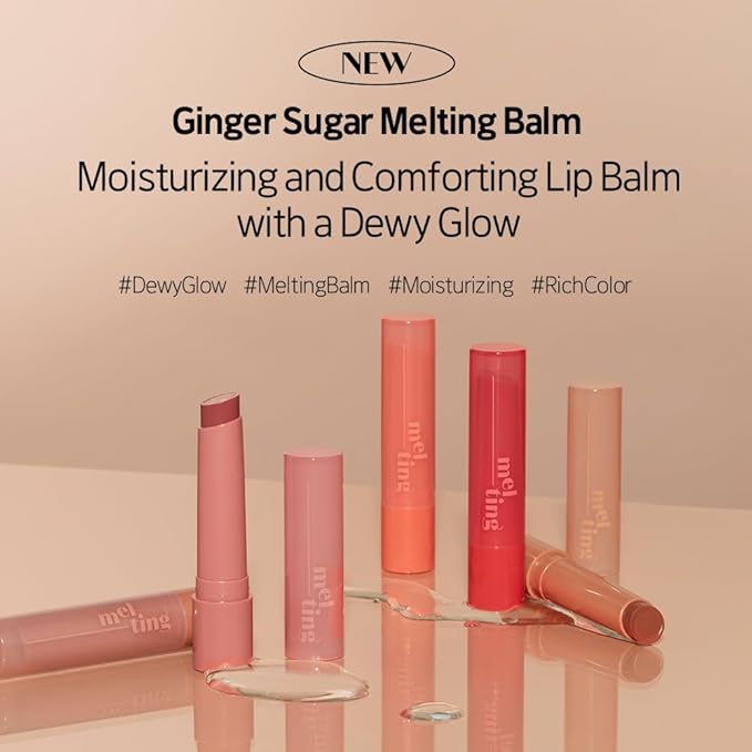Etude Ginger Sugar Melting Balm Stick 01 Fig Beige | Tinted Moisturizing Lip balm | Natural Ingredients Hydrate Ginger, Sugar, Shea Butter Moisturizing Relaxing Effect | K-Beauty