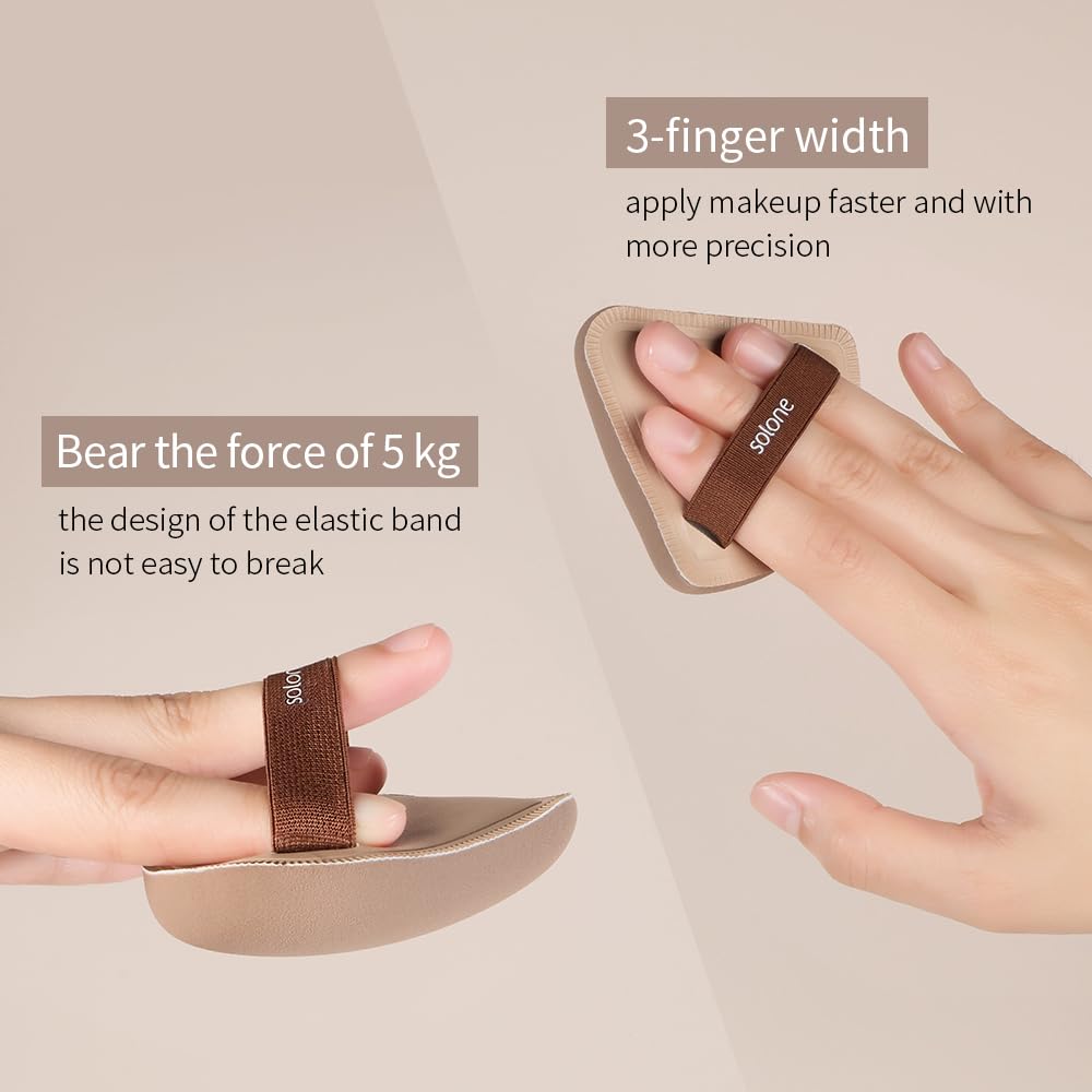 Solone 5 Pcs Cushion Makeup Sponge Puff - Latex-Free Rubycell with Travel Case for Foundation, Concealer, and Powder; Beginner-friendly, Soft Blending Sponge Set (Brown)