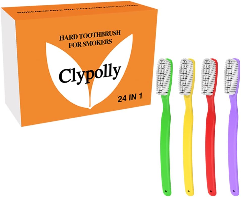 Hard & Firm Toothbrush Stiff Bristle Brush for Smokers Oral Care Teeth Whitening Cleaning for Adult Travel Pack of 24
