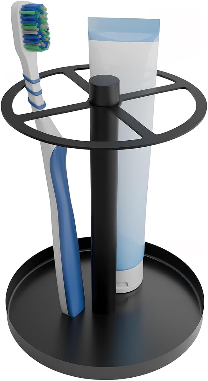 Metal Toothbrush Holders Stand for Bathroom,4 Slot Toothbrush Organizer with Non-Slip Base, Holds Electric Toothbrushes, Toothpaste ， Razors, Countertop Toothbrush Storage Black