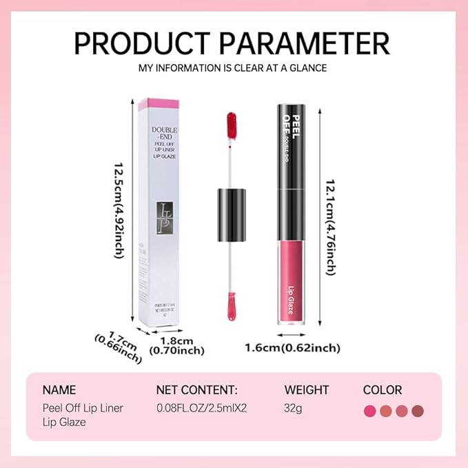 Dual-Ended Peel Off Lip Liner & Stain in Rose Petal Pink – Tattoo-Like Peel Off Lip Stain Liner + High Shine Hydrating Lip Tint, Long-Lasting Waterproof Smudge-Proof Duo for Plump Natural Pink Lips