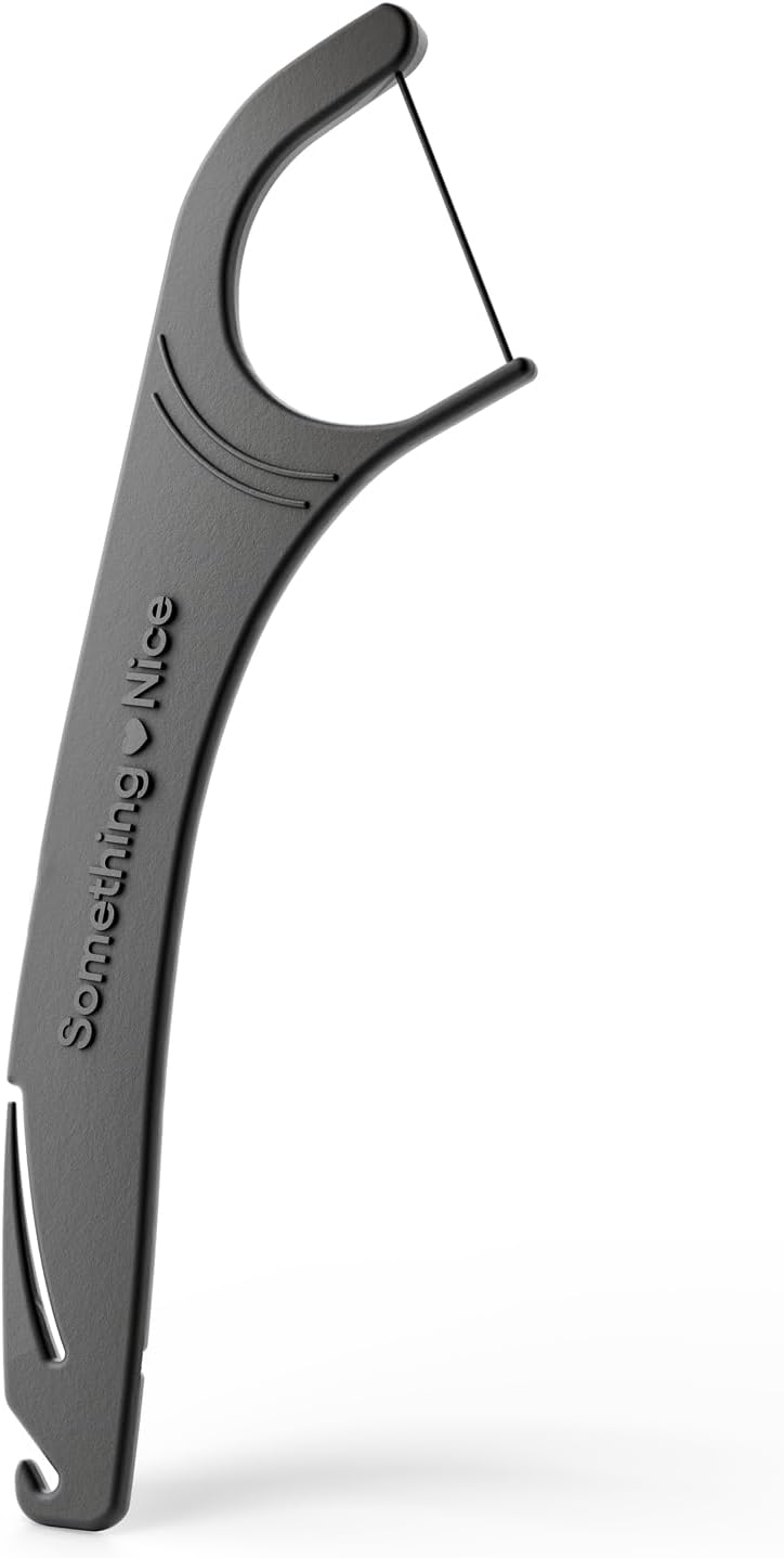 SOMETHING NICE Versa Floss Picks for Braces - Mint Flavored Flossers with Rubber Band Hook & Tongue Scraper, Braces Floss Picks with Xylitol for Protection 90-Pack
