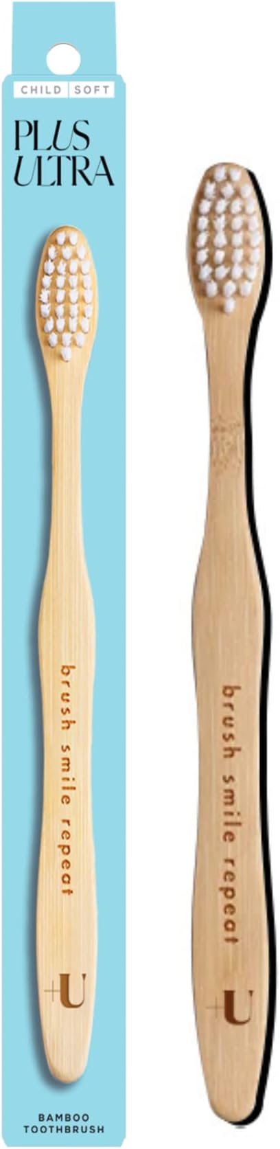 Kids Biodegradable and Eco-Friendly Bamboo Toothbrush - BPA Free Soft Bristle - Dentist-Approved and All-Natural with "Brush Smile Repeat" Etched on Handles by Plus Ultra