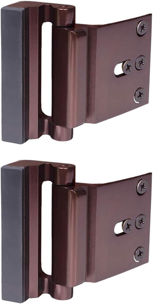 2 Pack Door Reinforcement Locks with 8 Screws, Home Security Door Lock for Toddler, Childproof Door Lock Night Lock Withstand 800 Lbs Brown