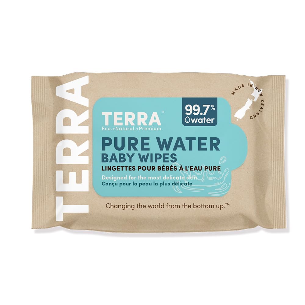 Terra Bamboo Water Baby Wipes Travel Pack: 99.7% Pure New Zealand Water, 100% Biodegradable Bamboo Fiber, 0% Plastic, Unscented Baby Wipes for Sensitive Skin, 1 TRAVEL Pack of 24 Wipes
