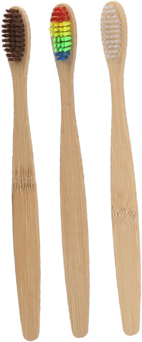 3pcs Natural Toothbrush with Soft Biodegradable Bristles for Adults Handle Gentle Sensitive Gums Sustainable Oral Care Kit