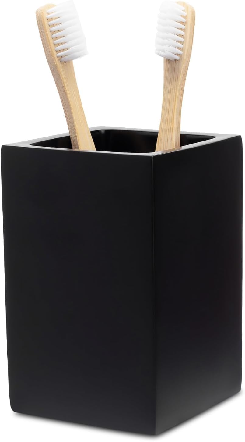 Matte Black Toothbrush and Toothpaste Holder for Bathroom Vanity and Countertop, Square Organizer for Electric Toothbrushes, Floss, Razors, Cotton, and Mouthwash