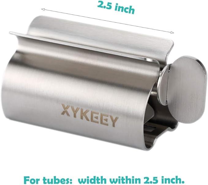 XYKEEY Set of 2 Toothpaste Squeezer Rollers, Metal Toothpaste Tube Wringer Seat Holder Stand (Stainless Steel)