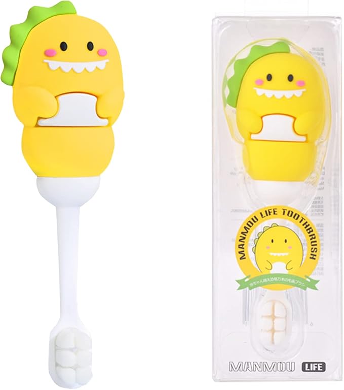 Toddler Toothbrush with Tongue Cleaner, Extra Soft Bristles for Kids 1-6, BPA-Free Baby, Ergonomic Grip & Non-Slip Handle，Kid Toothbrush for Gentle Care & Safe Brushing (Yellow,1 Count)