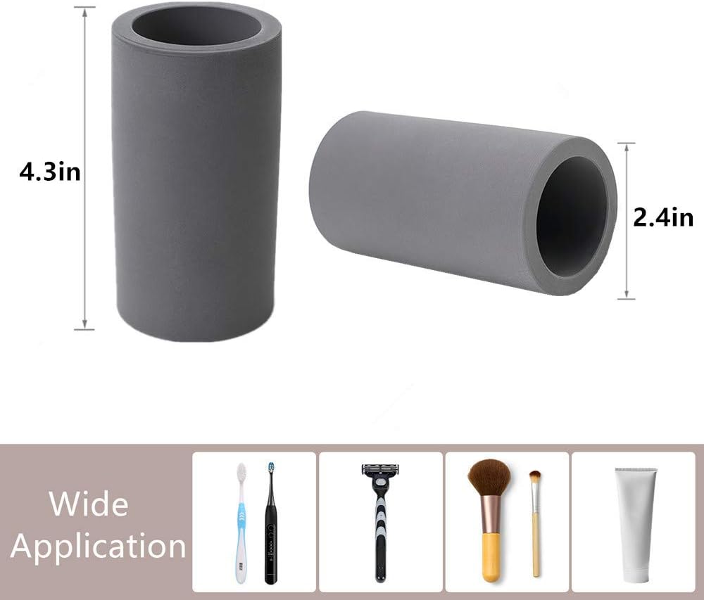 2 Pack Toothbrush Holder Cup for Bathroom Diatomite, Water Absorption Fast Drying Toothbrush Bathroom Accessories for Electric Toothbrush Toothpaste Razor Makeup Brush (Dark Grey)
