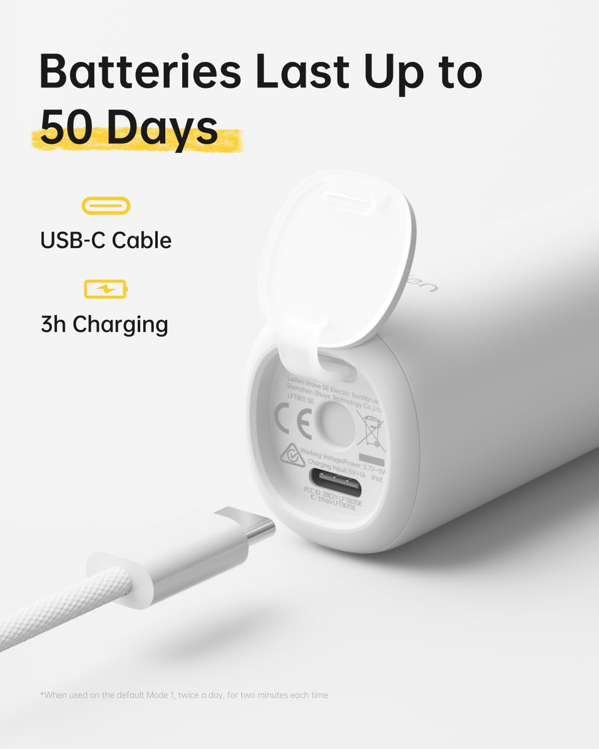 Laifen Wave Special Electric Toothbrush, New 2025 Version Oscillation & Vibration Sonic Electric Toothbrush for Adults with App, 2 Brush Heads, IP68 Waterproof Travel Powered Toothbrush (Matte White)