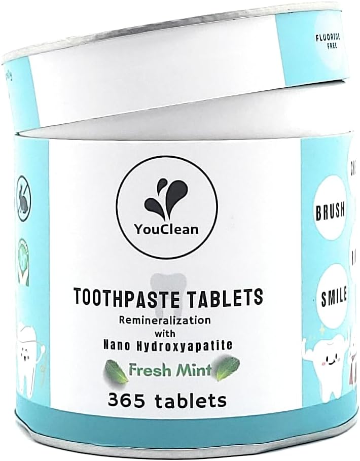 Refill Pack - 365 Toothpaste Tablets - Natural Remineralization & Whitening with Nano Hydroxyapatite - Travel or Daily Use - Fluoride Free (Mint365)