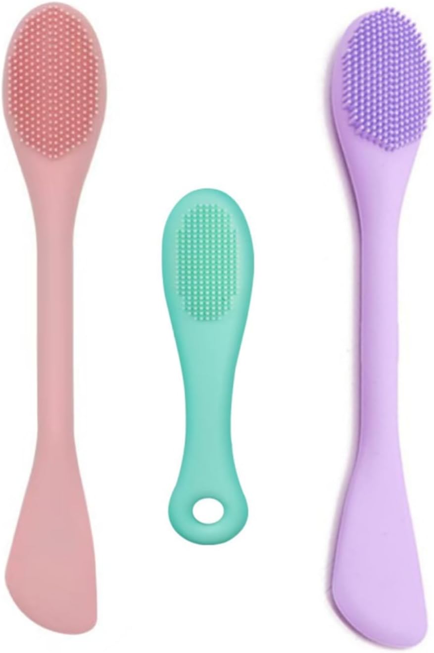 Premium Silicone Facial Cleansing Brush Combo 3pcs,Mask Applicator and Skincare Brush for Pore Cleansing，Manual Facial Cleansing for Exfoliating Face/Lip/Makeup Removal Scrubber