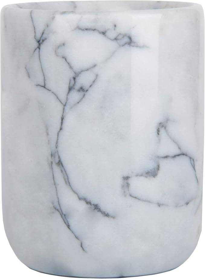 Toothbrush Holder,Handmade Marble Toothbrush Cup,Stone Toothbrush Organizer for Pen Holder,Makeup Brush Cup,Razor Holder,SPA Collection Tumbler First Choice for Home and Hotel(White)