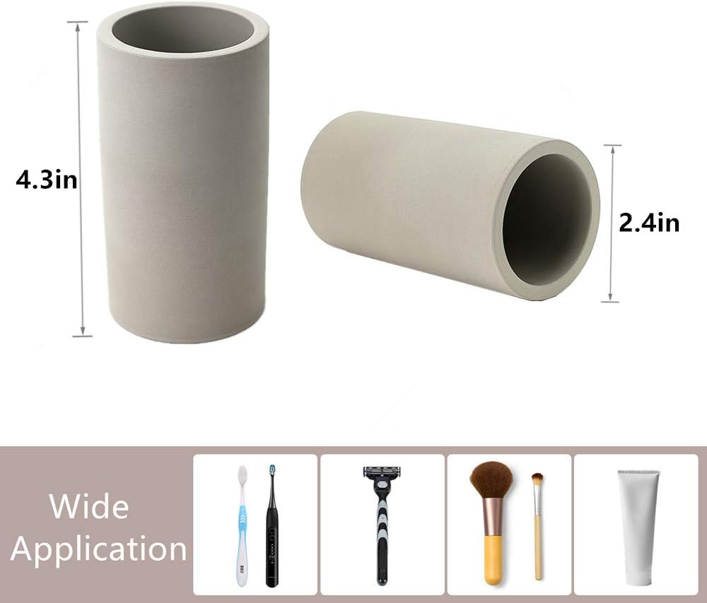 2 Pack Toothbrush Holder Set Diatomite Toothbrush Cup, Water Absorption Fast Drying Bathroom Toothbrush Organizer for Electric Toothbrush Toothpaste Razor Makeup Brush (Light Grey)