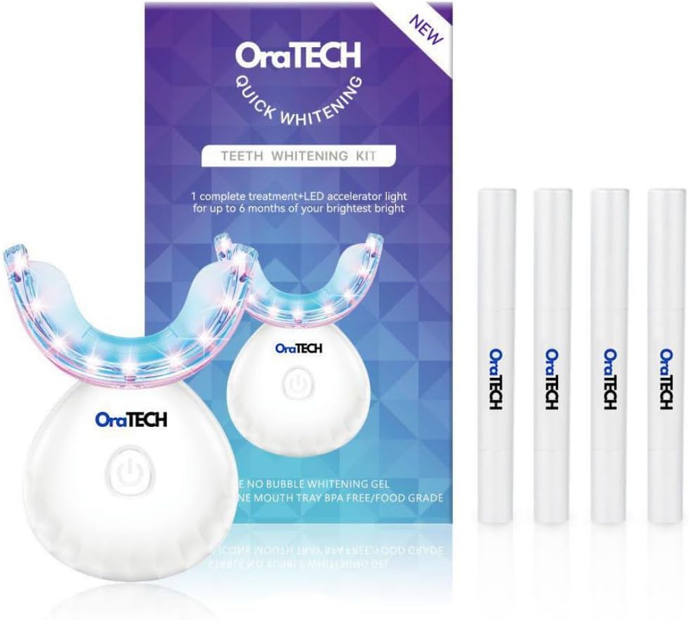 Premium Teeth Whitening Kit for Sensitive Teeth, 32X Dual Blue and red LED Lights, +4 whitening Pens, Enamel Safe