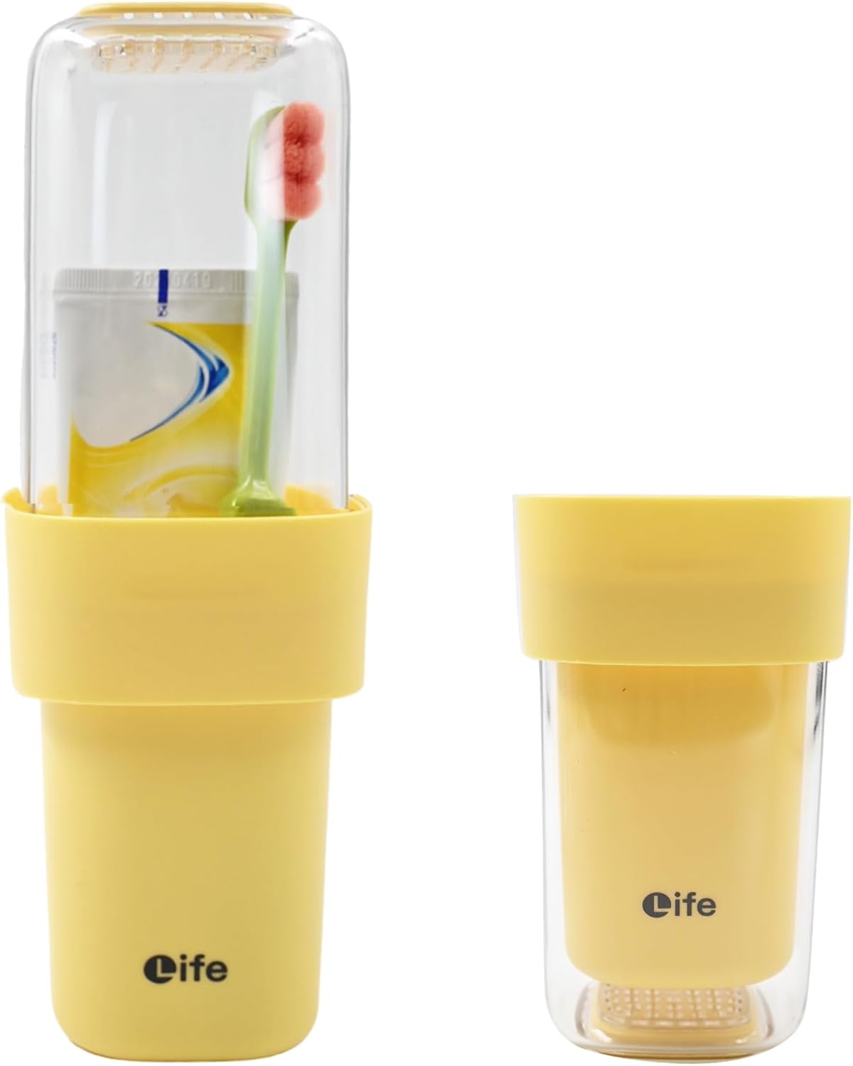 Travel Toothbrush Holder, Covered Toothbrush Cup Holders, Toothbrush and Toothpaste Travel Case, Toothbrush Storage Organizer Container for Traveling Bathroom (Yellow)