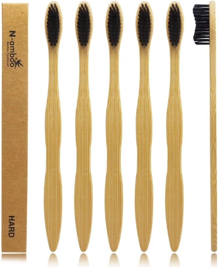 Hard Toothbrush Bamboo Toothbrush for Adult Manual Toothbrsuh Hard Bristles Pack of 6