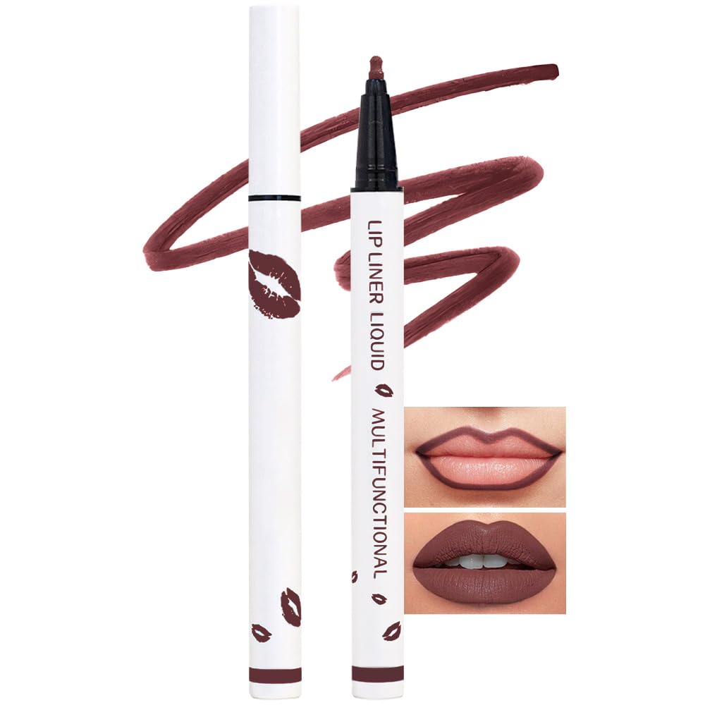 Kaely Dark Red Brown Longwear Liquid Lip Liner Waterproof, 24 Hour Long Lasting Lip Liner Stain Marker Pen, 2-in-1 Matte Semi Permanent Lipliner & Lipstick, Vegan & Cruelty-Free, 11