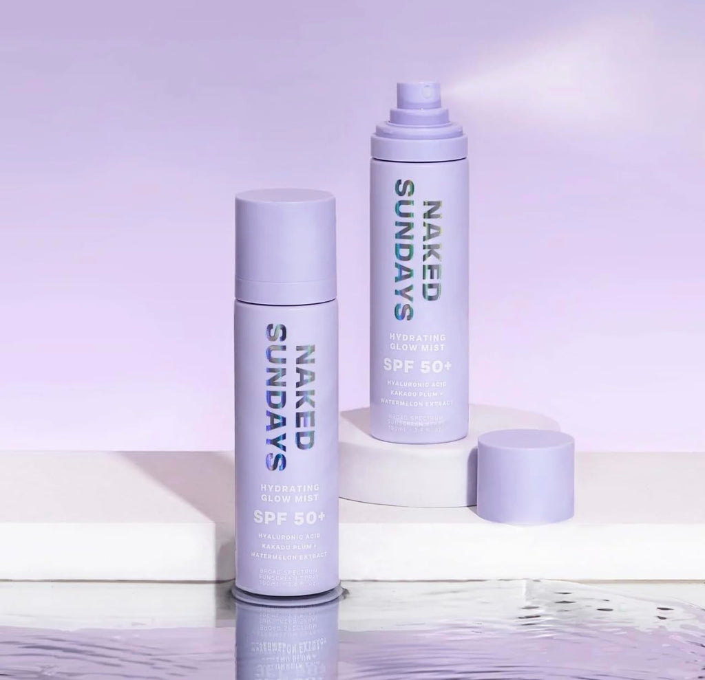Naked Sundays SPF 50 Hydrating Glow Mist SPF Setting Spray and Face Sunscreen, Lightweight & Non-Greasy, Hydrating Ultra-Fine Mist with Hyaluronic Acid for All Skin Types, Makeup-Friendly - 2 pack