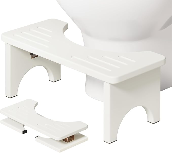 Osivaes 7 Inch Bamboo Toilet Stool Squat Adult, Foldable Squatting Potty for Adults, Ergonomic Poop Stool with Non-Slip Surface, Portable for Bathroom & Travel, White