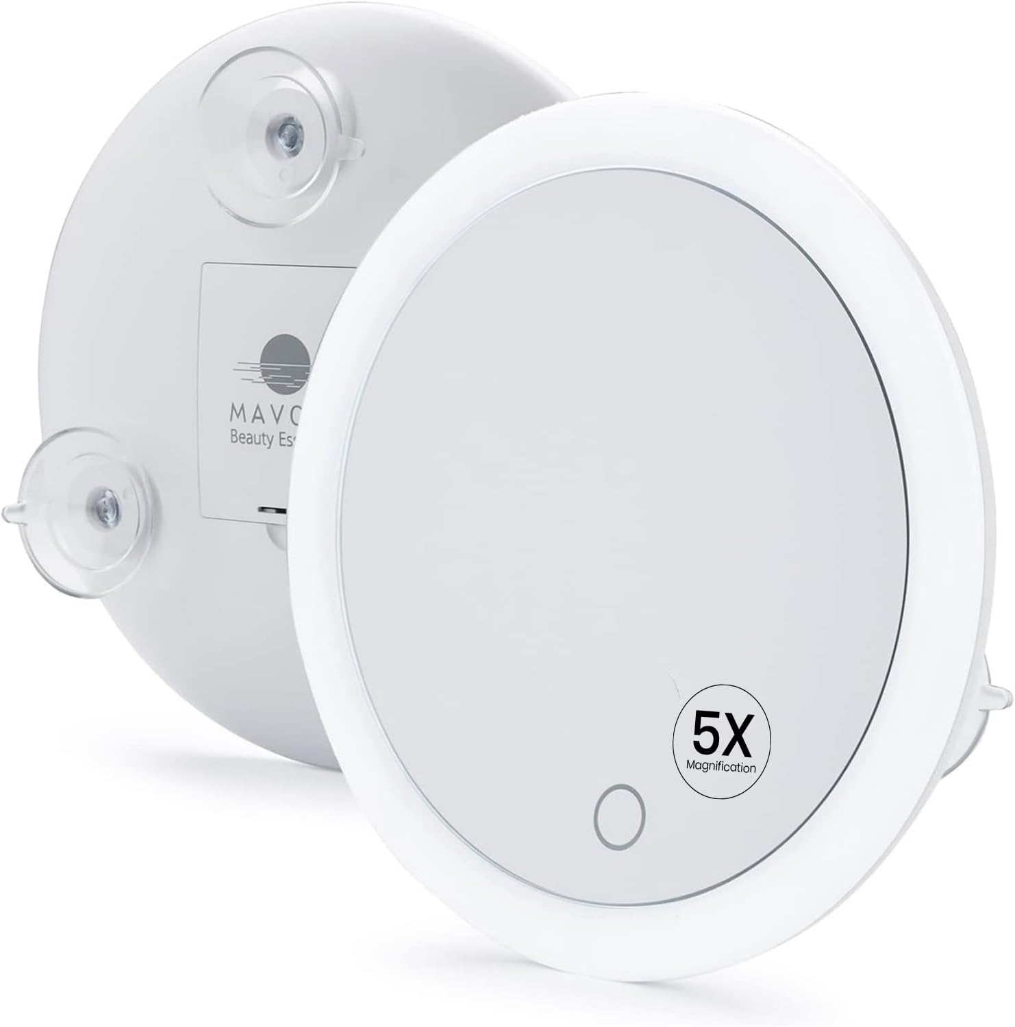 Mavoro 6.8" LED Magnifying Mirror with 3 Strong Suction Cups | 5X Magnification | Portable Lighted Travel Makeup & Cosmetic Mirror with Light (4 AAA Battery Operated | 5X)