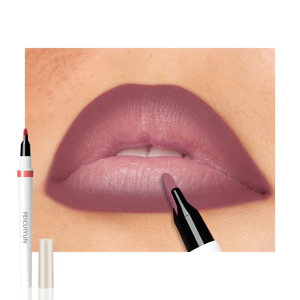 Matte Calligraphy Liquid Lip Liner Lipstick Pencil, Dark Purple Long-Lasting Transfer-Proof Lip Stain Halloween Birthday Party Wear, Sheer Buildable Color, Fades to a Natural Wash of Colors