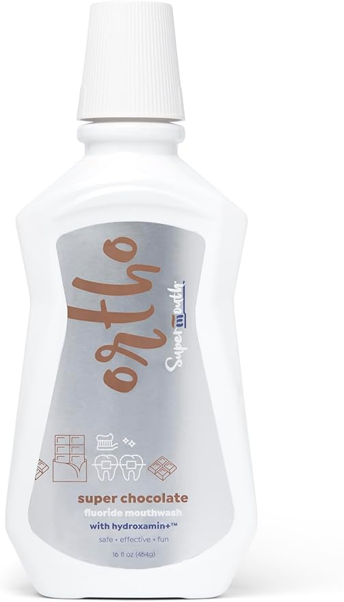 SuperMouth® Ortho Mouthwash – Fluoride + Nano-Hydroxyapatite, Vitamins D3 & K2, Prebiotics, Alcohol-Free, Alkaline pH, Protects Teeth with Braces & Aligners, Reduces White Spots, Tasty Flavors