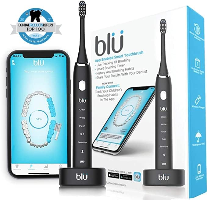 Blu Smart Electric Toothbrush, Sonic Power Toothbrush with Interactive Live Tracking App for Adults (Black)