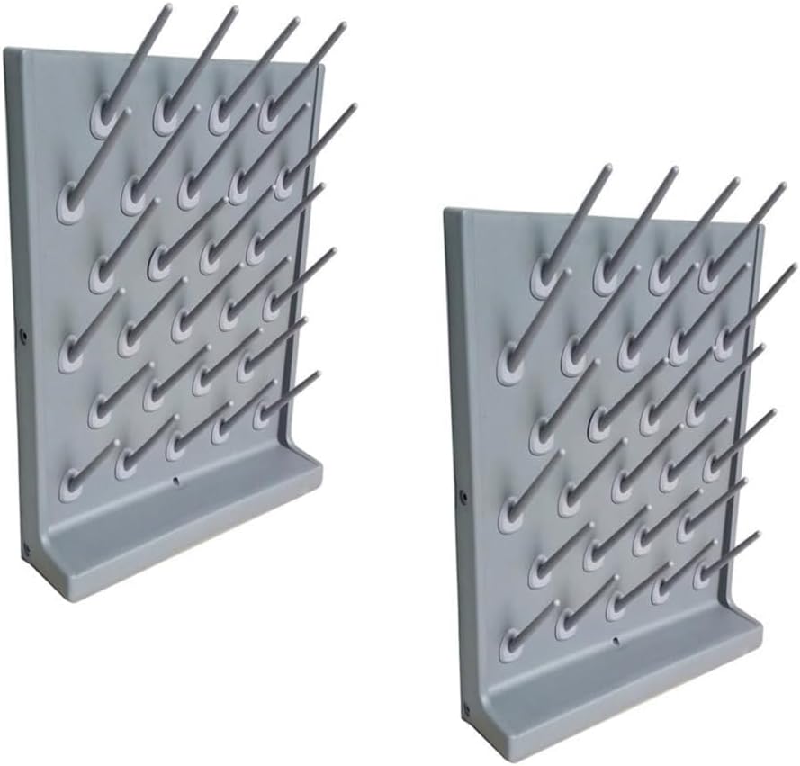 2Pcs Lab Drying Rack, Wall-Mount Laboratory Glassware Drying Rack, 27 Pegs Lab Drying Draining Rack, w/Tray Hole+Water Outlet Hose (US Stock)