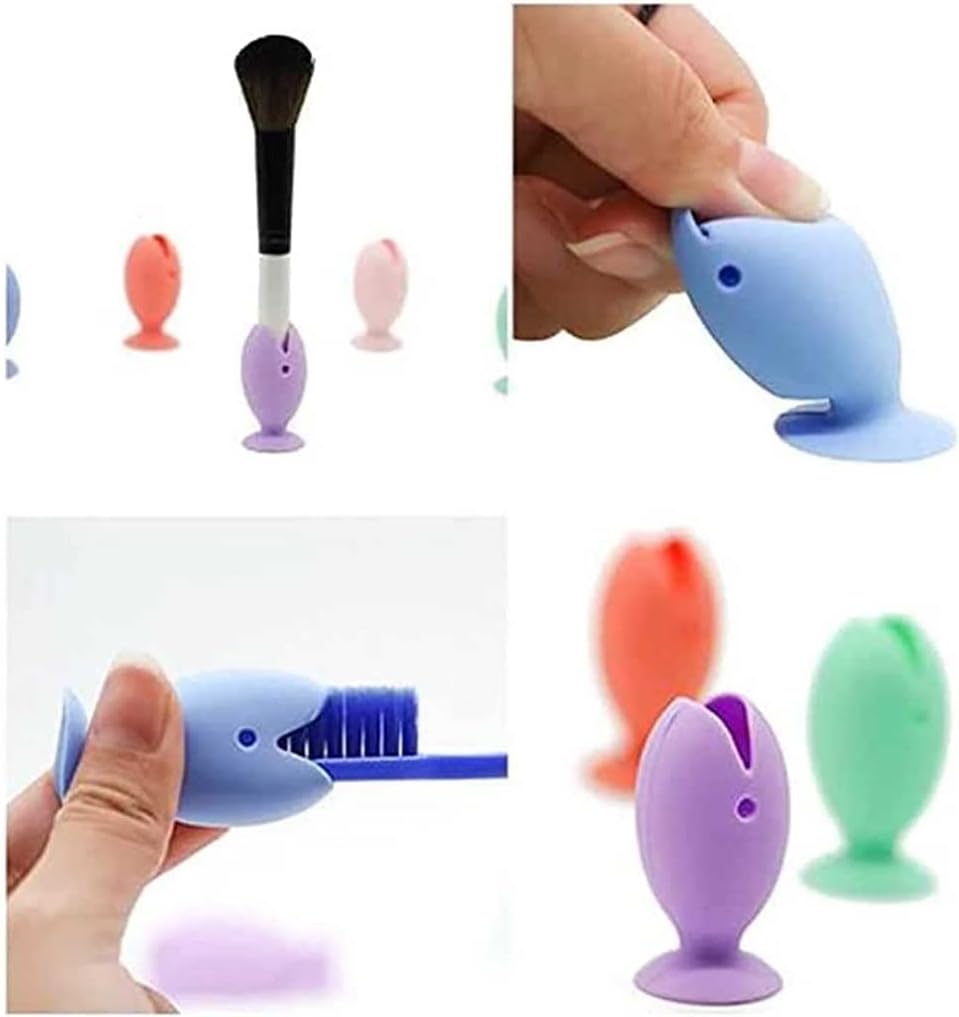 Standing Tooth Brush Cover Cap Stand, 2023 New Portable Travel Toothbrush Head Cover Protector, Premium Cute Fish Shape Silicone Suction Cup Toothbrush Holder for Shower(Pink-6PCS)
