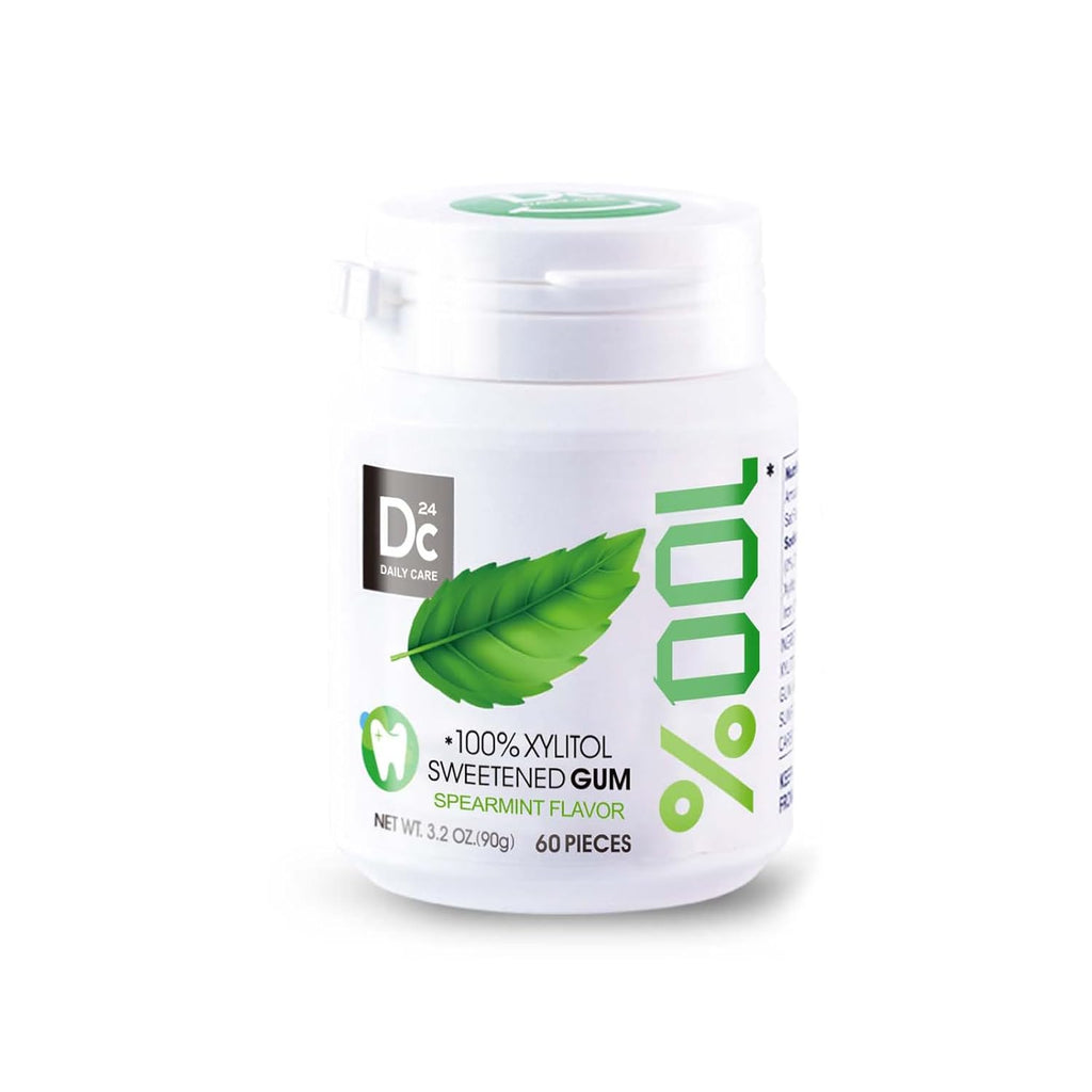 DC24 DAILY CARE 100% Xylitol Gum, No Aspartame, Sugar Free Chewing Gum, Natural Spearmint Flavor, Gluten Free, Vegan, 60 Pieces, Pack of 1