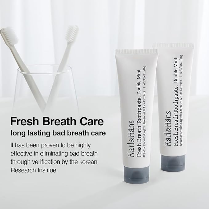Karl&Hans Fresh Breath Toothpaste with Fluoride– Bad Breath Removal, Cooling Mint Freshness, Cavity Protection, Whitening & Stain Removal, 4.23 fl oz (Mint)