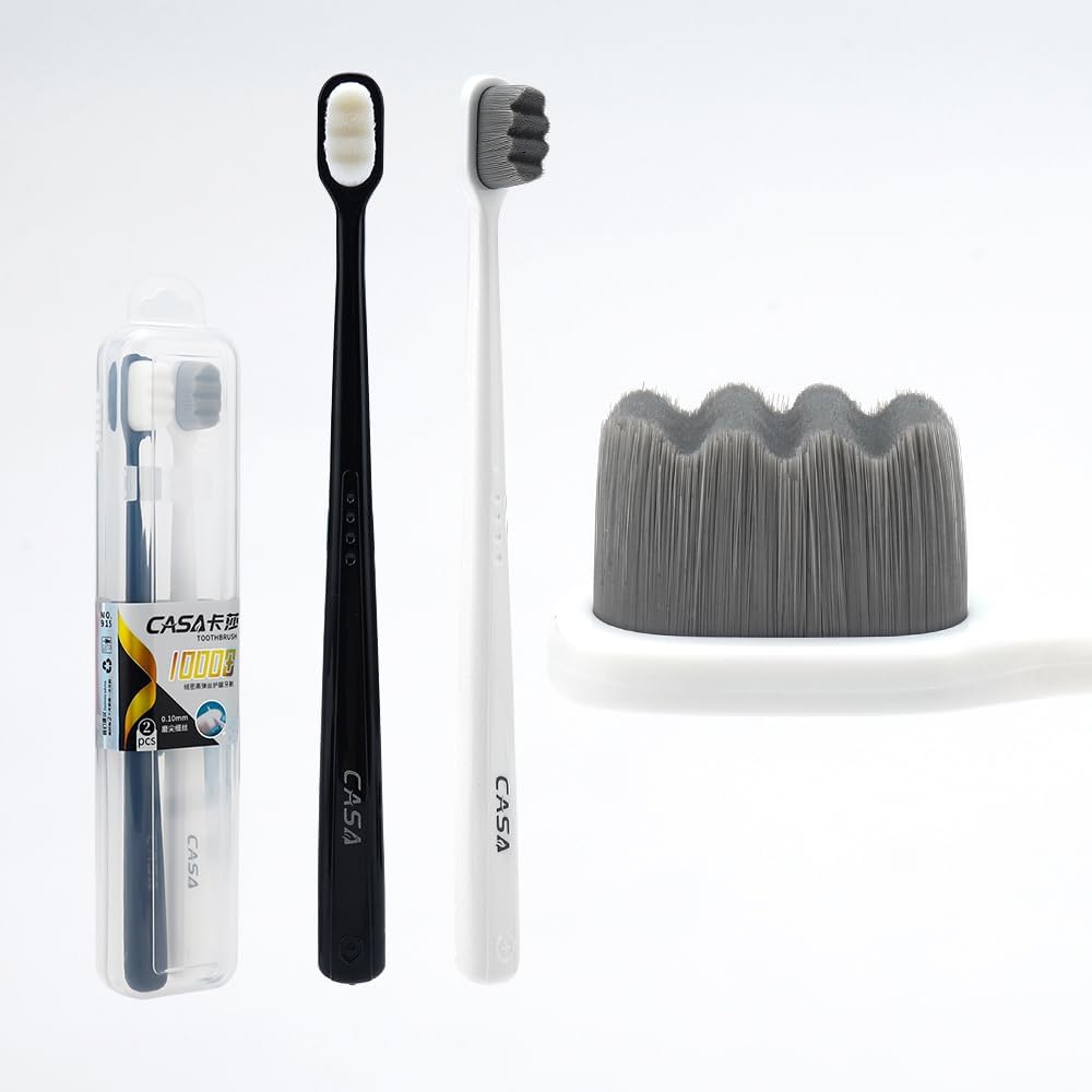 Extra Soft Toothbrush for Sensitive Gums and Teeth. Micro Nano Toothbrushes with 20,000 Ultra Soft Bamboo Charcoal Bristles. Excellent Cleaning Effect (2 Pack) (Black Wave Bristle)