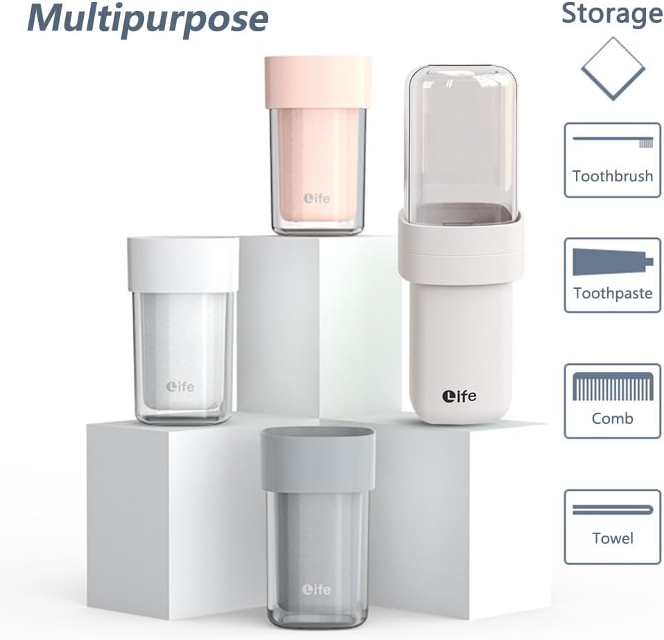 Portable Travel Toothbrush Case, Covered Toothbrush Cup Holders, Toothbrush and Toothpaste Travel Case, Toothbrush Storage Organizer Container for Traveling Bathroom(White)