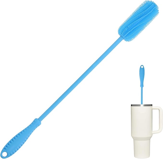 15.7" Silicone Bottle Brush, ddLUCK Water Bottle Cleaner Brush for Stanley, Hydroflasks, Glass, Thermos Sports Bottle, Vase and Glassware, Bottle Brush Cleaner for Small Narrow Neck Containers (Blue)