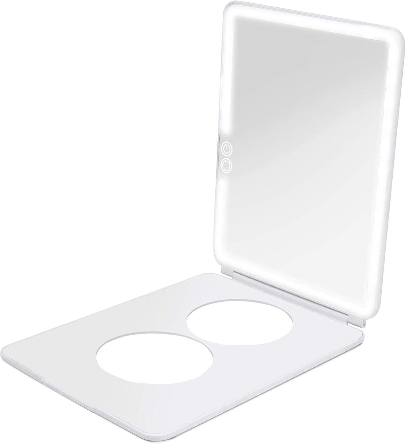 Vanity Planet Handheld Makeup Mirror with Lights, Pose 2.0 (Grey) - Light Up Travel LED Mirror with 3X & 5X Magnification - Dimmable Lighting & Micro-USB Rechargeable Lighted Compact Mirror