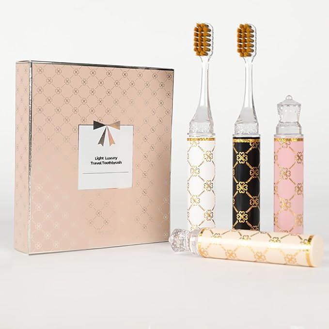 Foldable Travel Toothbrush Set,Compact Head,Mini Toothbrush with Toothbrush Case,Soft Bristled Travel Toothbrushes for Adults (Printed Handle 4PCS)