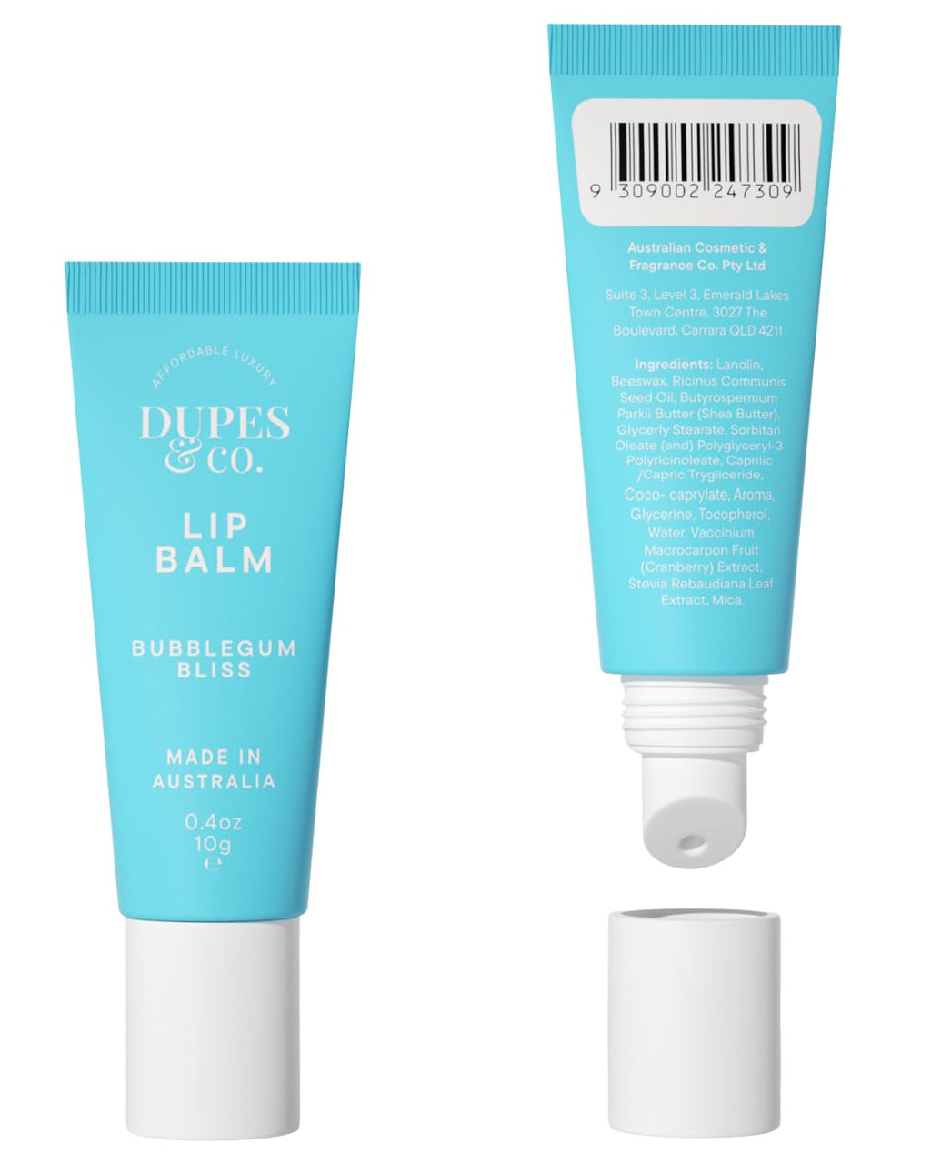 Dupes & CO. Lip Balm 2-Pack Candy Dream & Bubblegum Bliss – Hydrating, Moisturizing, Vegan, Cruelty-Free, Sweet Fruity Flavored Duo for Soft, Nourished Lips – 2 x 0.4 oz