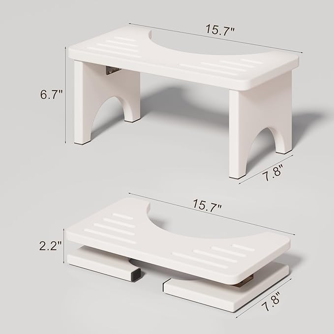 Osivaes 7 Inch Bamboo Toilet Stool Squat Adult, Foldable Squatting Potty for Adults, Ergonomic Poop Stool with Non-Slip Surface, Portable for Bathroom & Travel, White