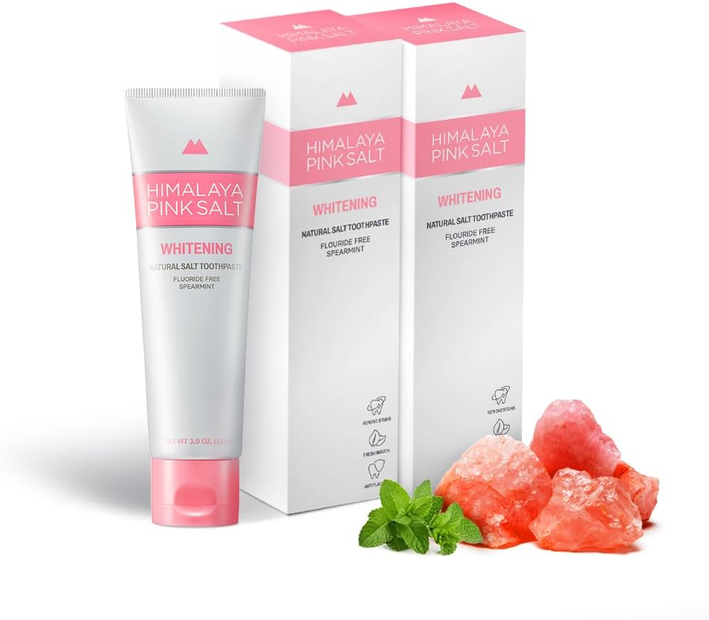 HIMALAYA PINKSALT Natural Whitening Toothpaste, 3.9 OZ (Pack of 2)- Fluoride Free I Natural Toothpaste for Teeth Whitening I Gum Health Care I Plaque Remover I Spearmint Flavor