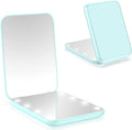 WOBSION Small Mirror with Lights,LED Compact Makeup Mirror,1x/3x Mini Travel Mirror with Magnification,Portable for Purse,Pocket,Gifts for Girls,Cyan