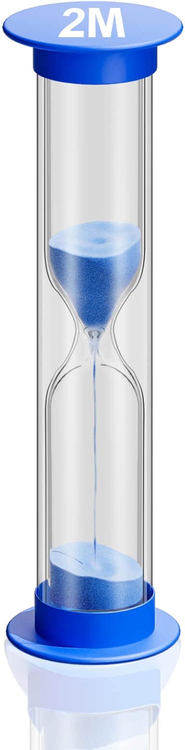 2 Minute Sand Timer for Kids, Unbreakable Acrylic Hourglass Sand Clock, Small Colorful Sand Watch 2 min, Plastic Hour Glass Sandglass for Kids, Games, Classroom, Toothbrush Timer (Blue)
