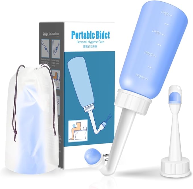 Peri Bottle - Postpartum and Perineal Care - 2 in 1 Portable Bidet - Portable Travel Bidet Sprayer for Women or Men- Handheld Jet Spray Bottle for Toilet (350ML, Blue)